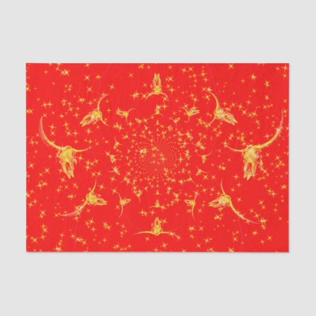 Christmas Western Glitter Red Gold Girly Cow Skull Tissue Paper (Front)