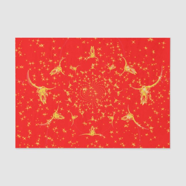 Christmas Western Glitter Red Gold Girly Cow Skull Tissue Paper (Front)