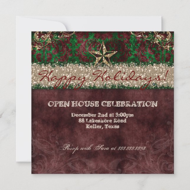 Christmas Western Vintage Photo Card Damask Star (Front)