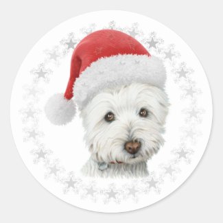 Christmas Westie Dog Art Classic Round Sticker