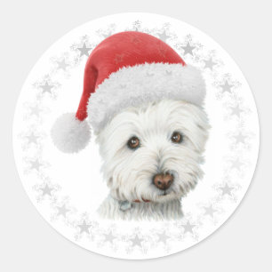 Christmas Westie Dog Art Classic Round Sticker