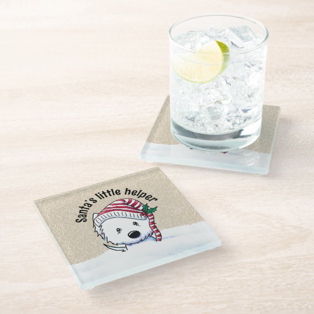 Christmas Westie Glass Coaster (Angled)