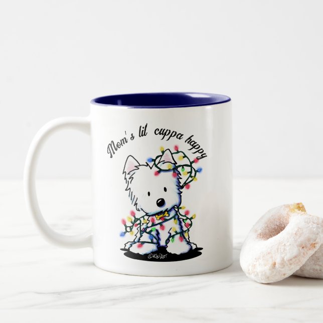 Christmas Westie KiniArt  Two-Tone Coffee Mug (With Donut)