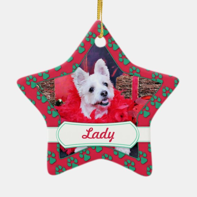 Christmas - WestieJack - Lady Ceramic Tree Decoration (Back)
