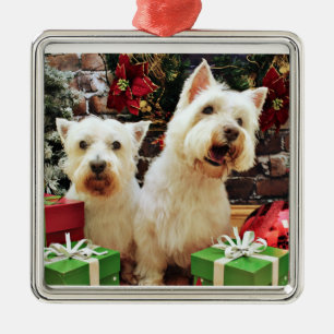Christmas - Westies - Bailey and Callie Metal Tree Decoration