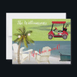 Christmas We've Moved Ocean Beach Budget Move  Announcement<br><div class="desc">We've Moved Beach -- peaceful and gentle scene with two chairs and a golf cart too. Just waiting for you to come visit. Personalise with family name on front and message on the back. Any design questions, just send a chat or an email to charmdesignstudio@rcn.com and we'll be delighted to...</div>