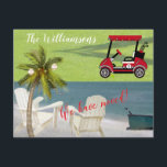Christmas We've Moved Ocean Beach Budget Move  Announcement<br><div class="desc">We've Moved Beach -- peaceful and gentle scene with two chairs and a golf cart too. Just waiting for you to come visit. Personalise with family name on front and message on the back. Any design questions, just send a chat or an email to charmdesignstudio@rcn.com and we'll be delighted to...</div>