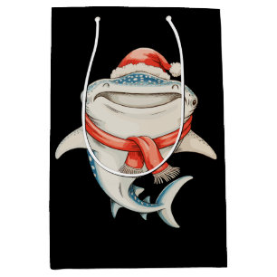 Christmas Whale Shark Santa Hat Xmas Holiday Medium Gift Bag