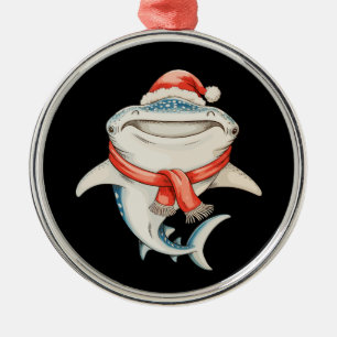 Christmas Whale Shark Santa Hat Xmas Holiday Metal Tree Decoration