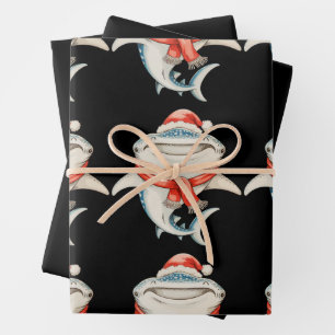 Christmas Whale Shark Santa Hat Xmas Holiday Wrapping Paper Sheet