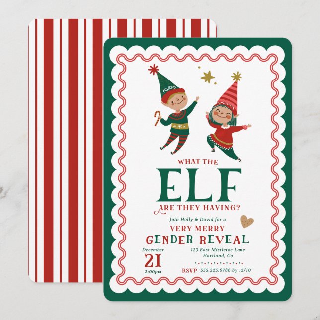 Christmas What the Elf Gender Reveal Invitation (Front/Back)