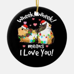 Christmas Wheek I Love You Guinea Pig Clothes Cavy Ceramic Tree Decoration