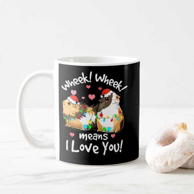 Christmas Wheek I Love You Guinea Pig Clothes Cavy Coffee Mug (With Donut)