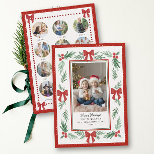 Christmas Whimsical Bow Hand Drawn Botanical Photo Holiday Card