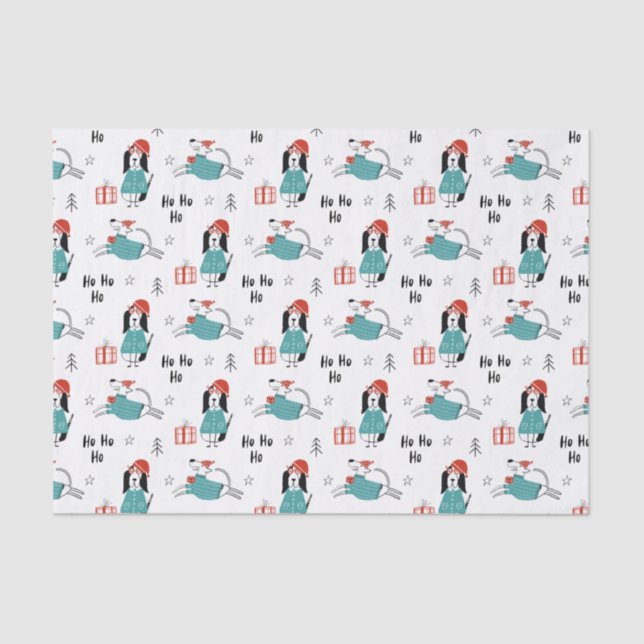 Christmas Whimsical Cartoon Dogs Tissue Paper (Front)