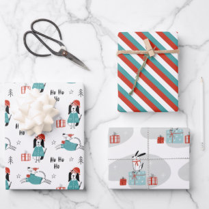 Christmas Whimsical Cartoon Dogs Wrapping Paper Sheet