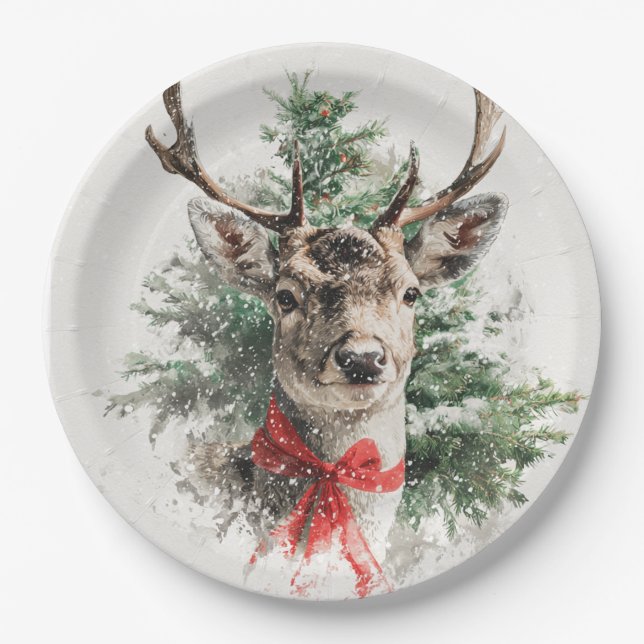 Christmas Whimsical Deer Paper Plates (Front)