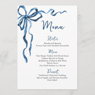 Christmas Whimsical Funky Blue Bow Dinner Party Menu