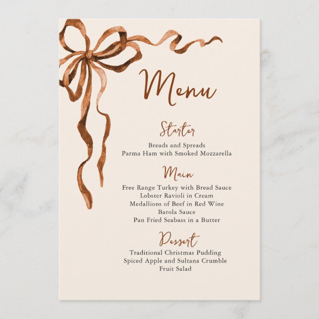 Christmas Whimsical Funky Boho Bow Dinner Party Menu (Front)