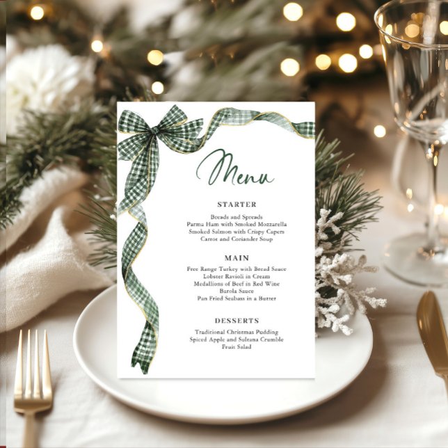 Christmas Whimsical Funky Green Bow Dinner Party Menu (Creator Uploaded)