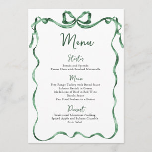 Christmas Whimsical Funky Green Bow Dinner Party Menu