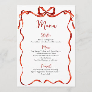 Christmas Whimsical Funky Red Bow Dinner Party Menu