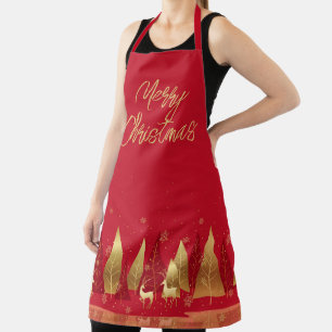Christmas Whimsical Gold Trees and Reindeer Apron