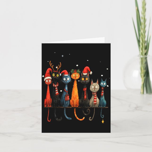 Christmas Whimsical Mid-century Modern Look Cats 5 Card (Front)