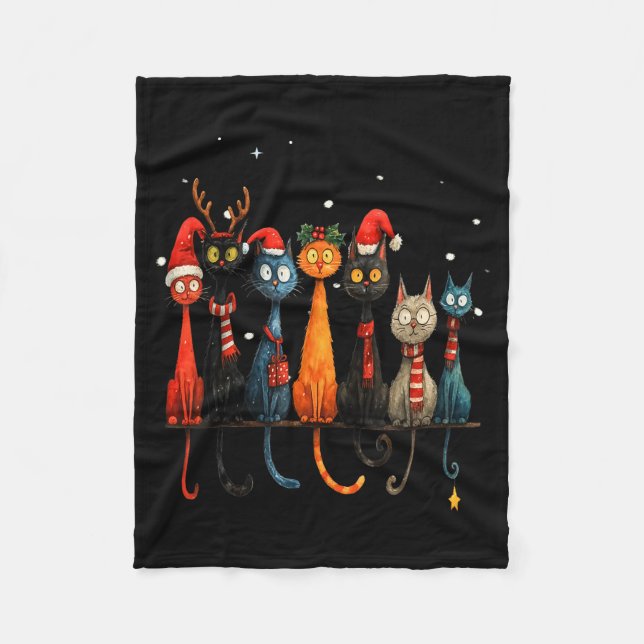 Christmas Whimsical Mid-century Modern Look Cats 5 Fleece Blanket (Front)