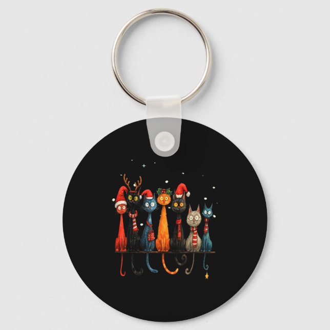 Christmas Whimsical Mid-century Modern Look Cats 5 Key Ring (Front)