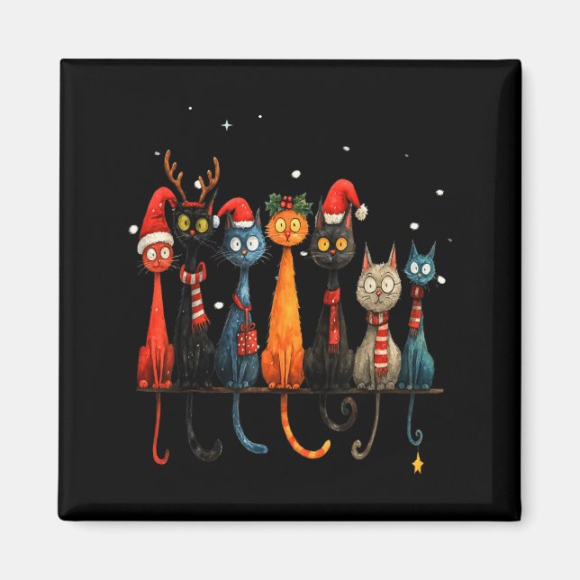 Christmas Whimsical Mid-century Modern Look Cats 5 Magnet (Front)