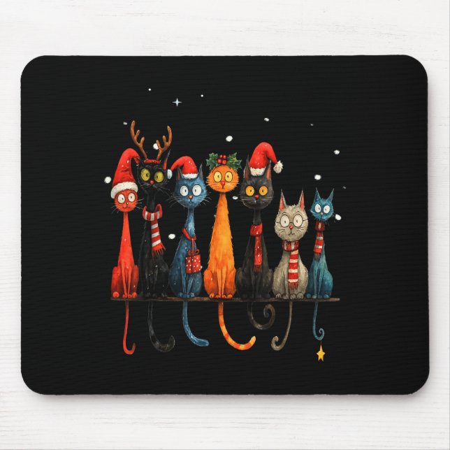 Christmas Whimsical Mid-century Modern Look Cats 5 Mouse Mat (Front)