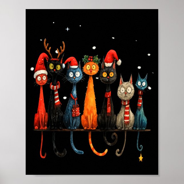 Christmas Whimsical Mid-century Modern Look Cats 5 Poster (Front)