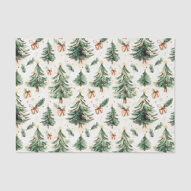 Christmas Whimsical Pine Trees Pattern Tissue Paper (Front)