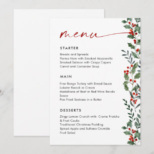 Christmas Whimsical Red Bow Wreath Dinner Party Menu
