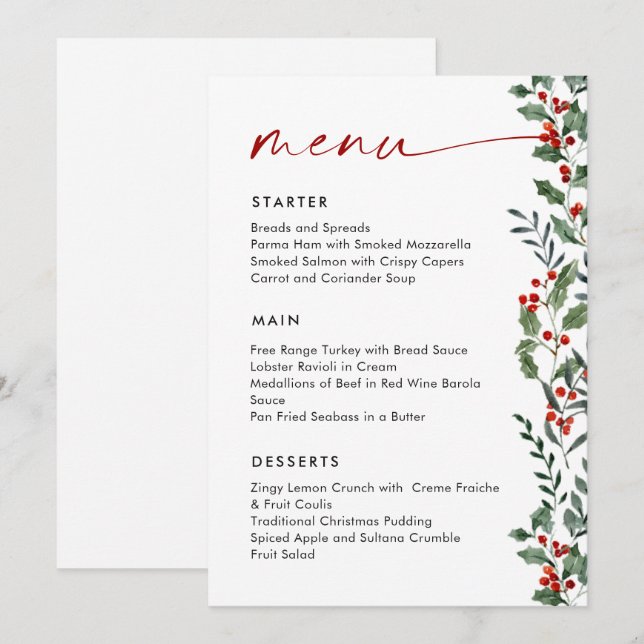 Christmas Whimsical Red Bow Wreath Dinner Party Menu (Front/Back)