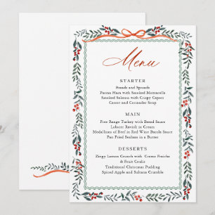 Christmas Whimsical Red Bow Wreath Dinner Party Menu