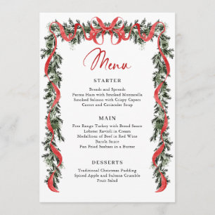 Christmas Whimsical Red Bow Wreath Dinner Party Menu
