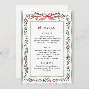 Christmas Whimsical Red Bow Wreath Dinner Party Menu
