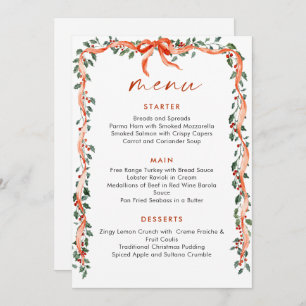 Christmas Whimsical Red Bow Wreath Dinner Party Menu