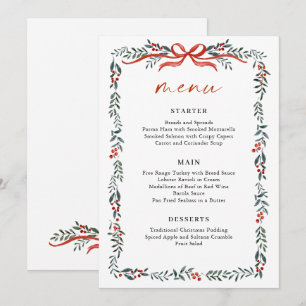 Christmas Whimsical Red Bow Wreath Dinner Party Menu