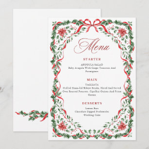 Christmas Whimsical Red Bow Wreath Dinner Party Menu