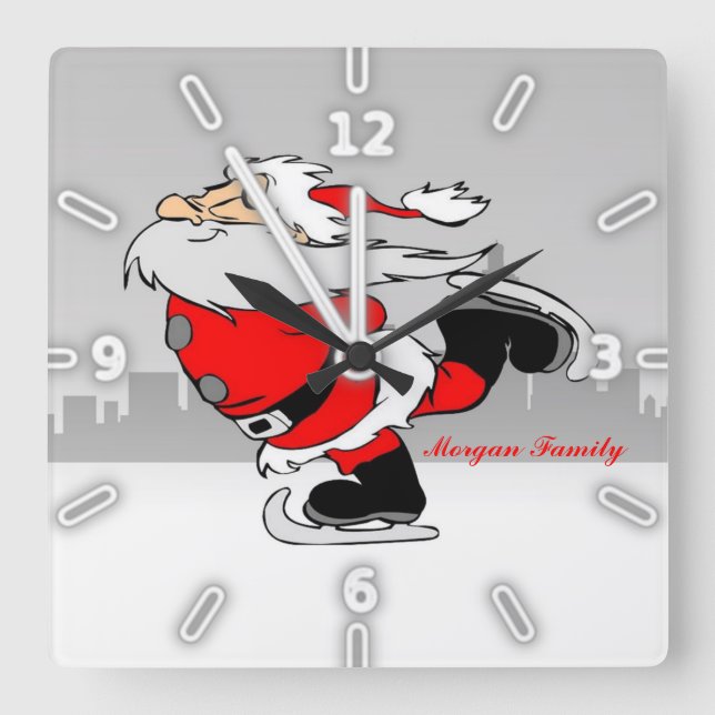 Christmas, Whimsical Santa Claus Square Wall Clock (Front)