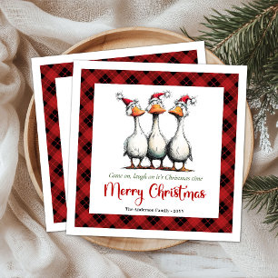 Christmas Whimsical Silly Geese Funny Paper Napkin
