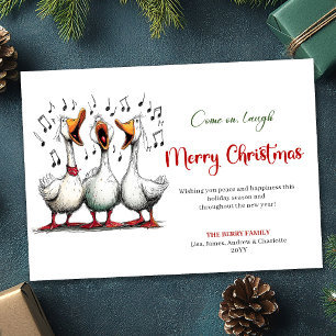 Christmas Whimsical Silly Geese Playful Greeting  Holiday Card