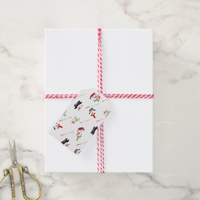 Christmas Whimsical Snowman Pattern Gift Tags (With Twine)