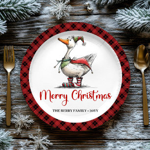 Christmas Whimsy Goose Funny Playful Party Plates