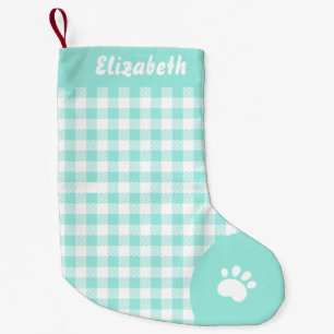 Christmas White and Teal Buffalo Plaid Custom Small Christmas Stocking