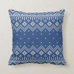 Christmas White & Blue Fair Isle Knitting Pattern Cushion