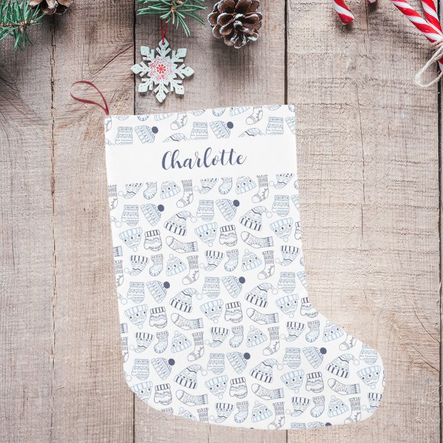 Christmas white blue knitted winter wear small christmas stocking (Creator Uploaded)